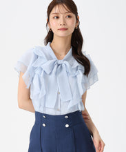 画像をギャラリービューアに読み込む, ボウタイフリルシアーラメブラウス/MM628115 (ブルー)
