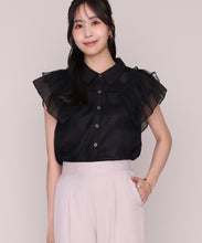 画像をギャラリービューアに読み込む, チェックシアーレース襟付きブラウス/MM638103 (ブラック)
