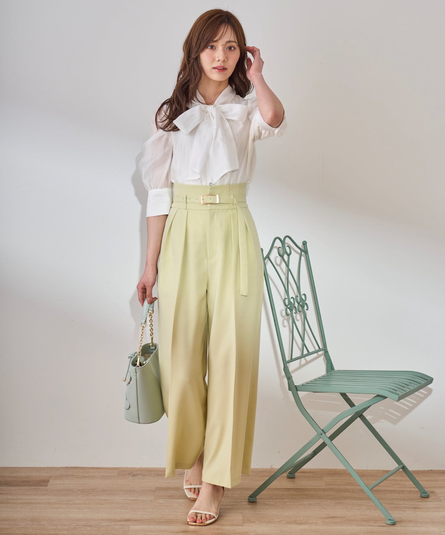 SETTEN クリーム色 ワイドパンツ タックギャザー バルーンワイドパンツ je-101 chw22s127