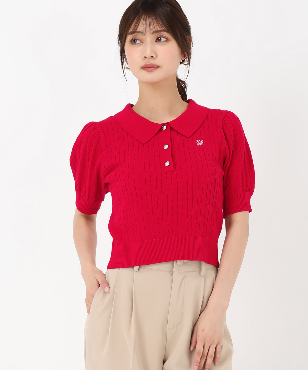 【WEB限定アイテム】ケーブル刺繍ポロニット/MM558304