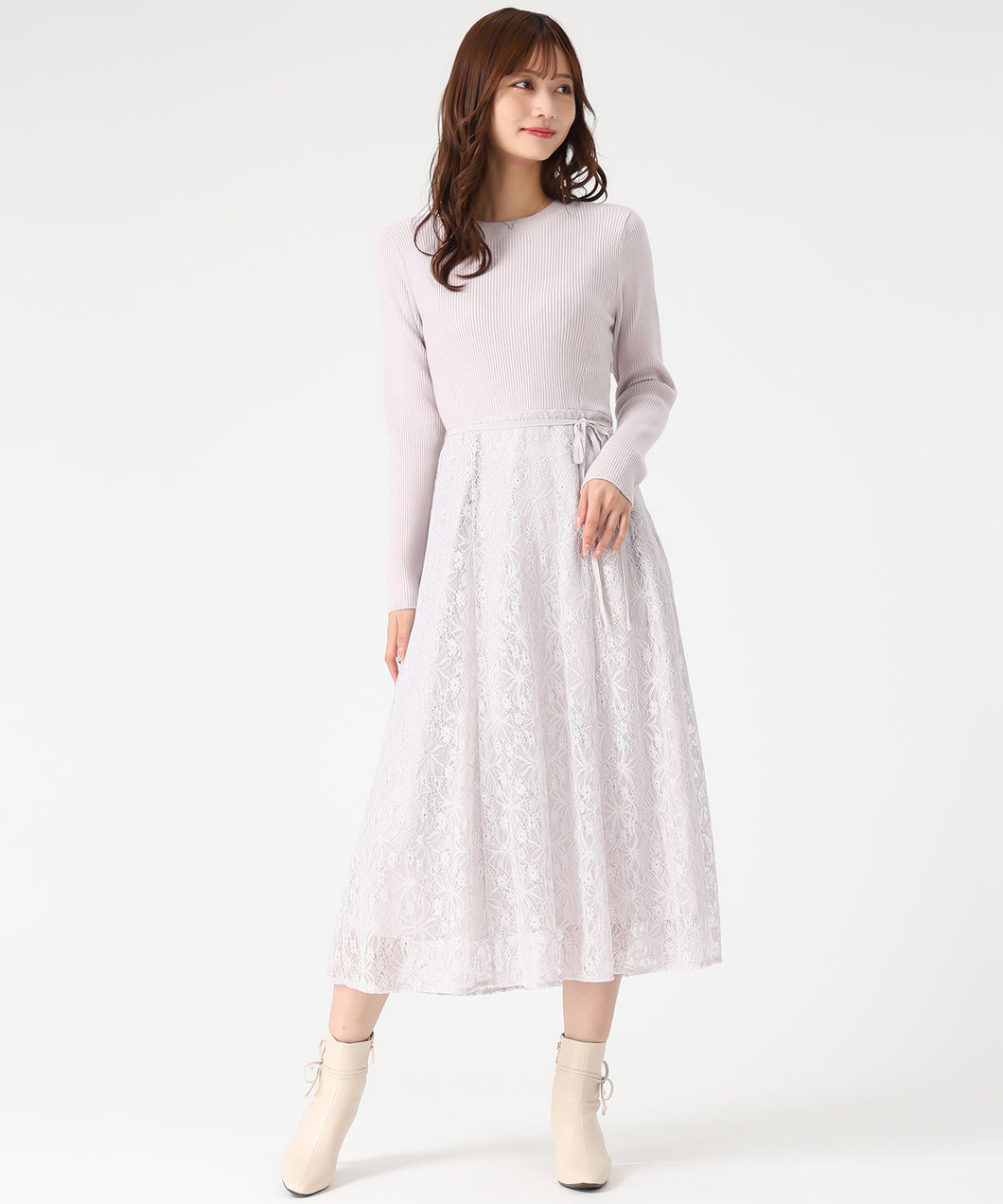 【WEB限定予約販売/10月下旬発売予定】ラメレースニットドッキングワンピース/MM547405