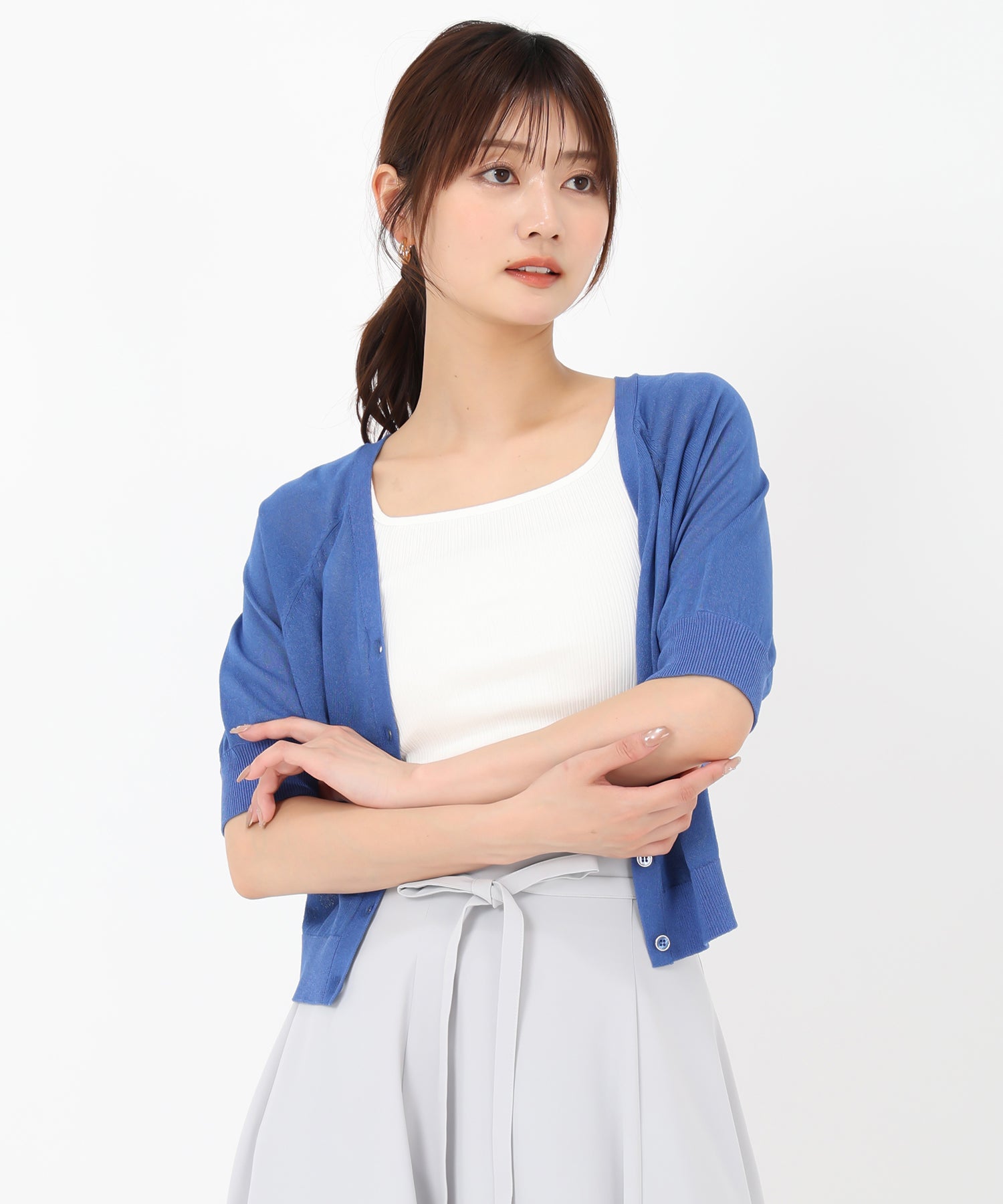 【マヌーシュ】未使用 パフスリーブ カラフル 袖 カーディガン 半袖 ウール AZUL BY MOUSSY | パフスリーブショートカーディガン