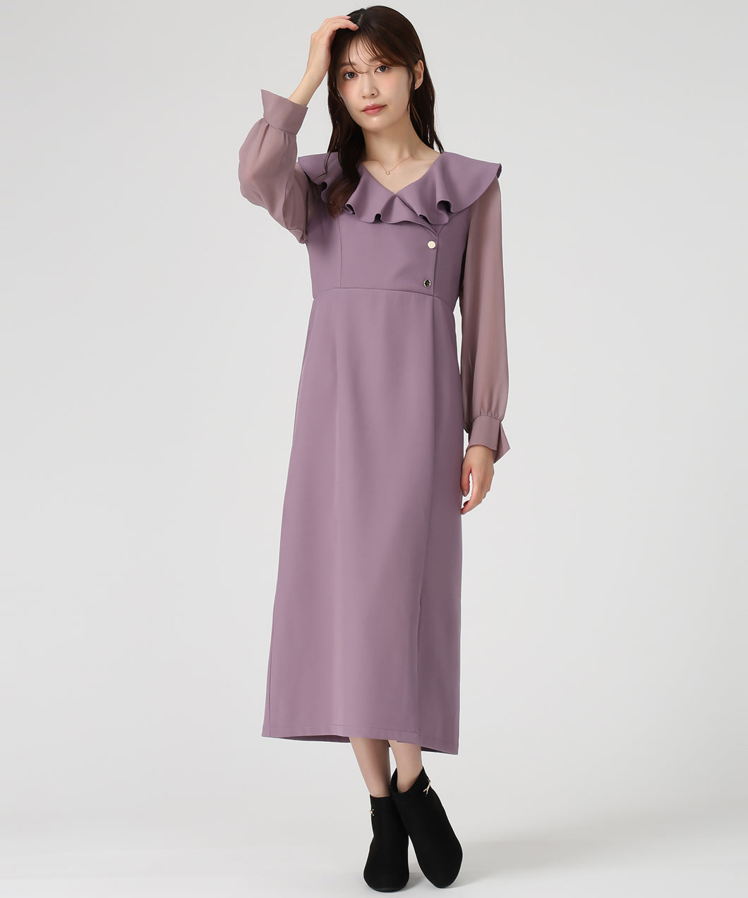 ラッフルアシメフリルラップ風タイトワンピース/MM537419