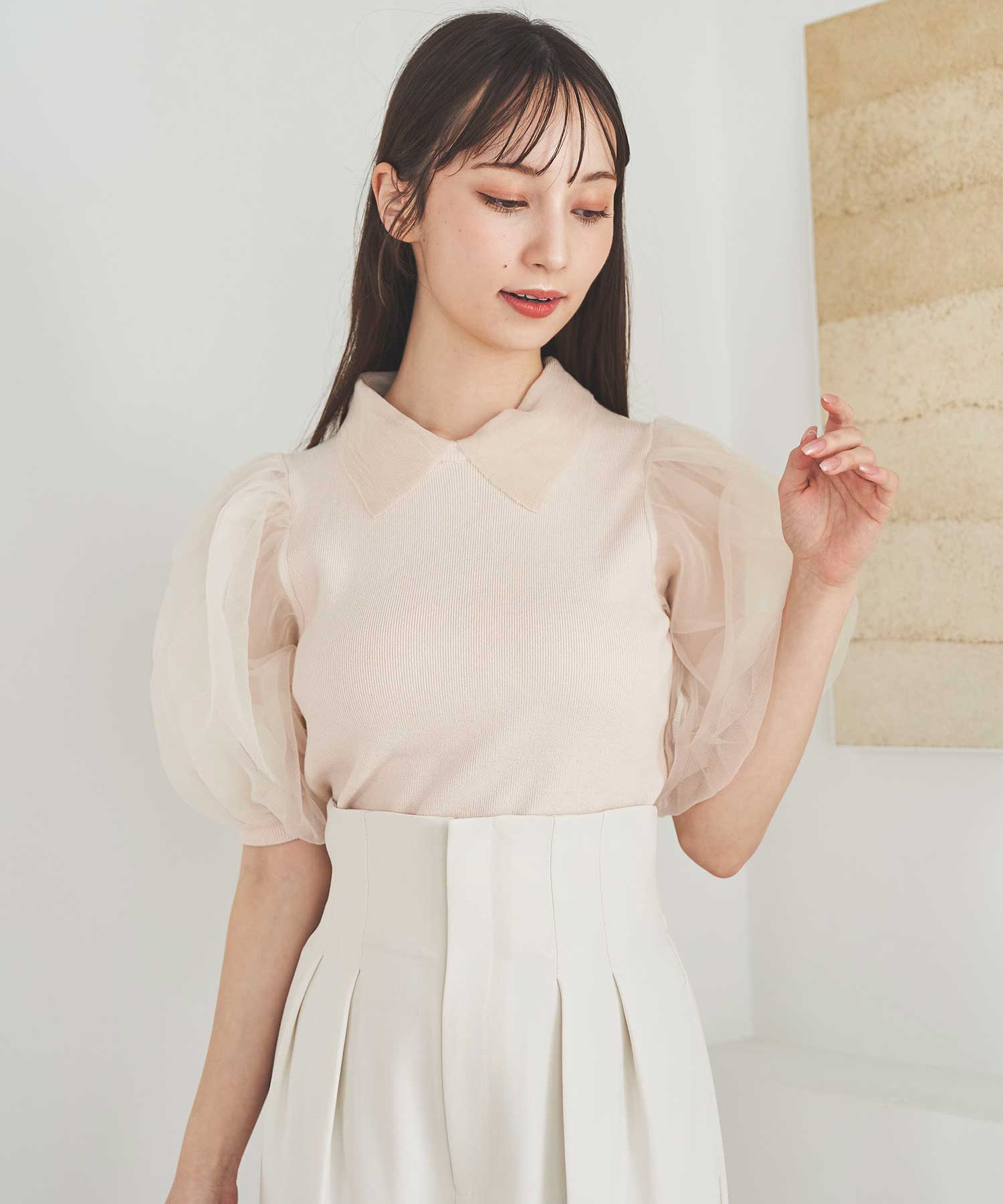 chuclla スリーブレス シアーリブニット CHLONW24a016 レースアップ リブニットプルオーバー chw23s007-ファッション