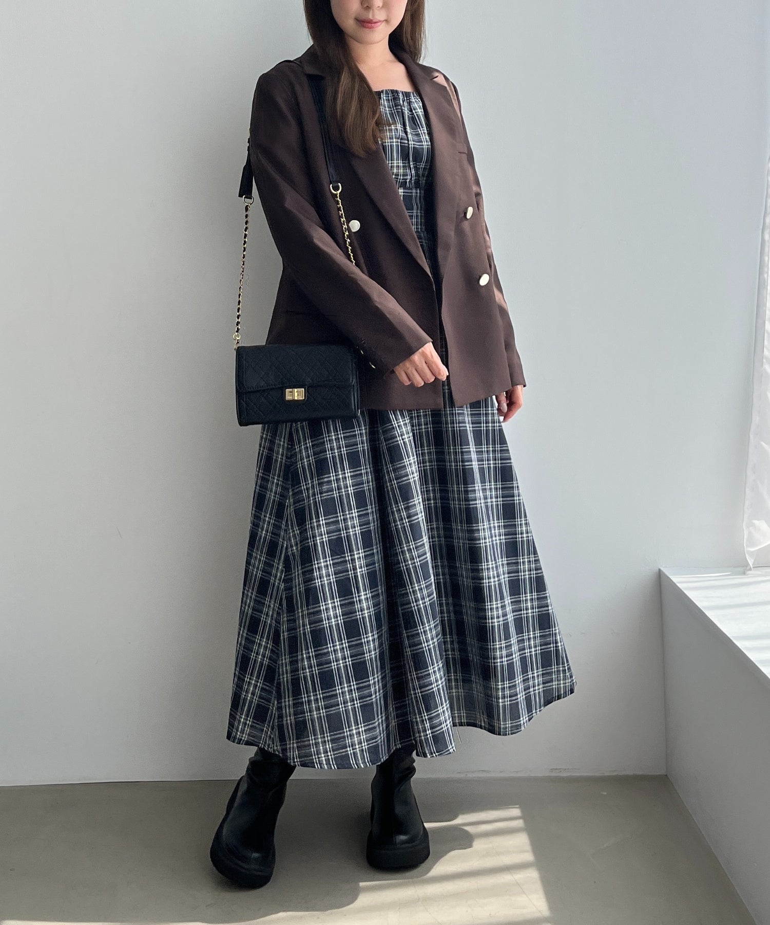 一部店舗限定 2wayオフショルチェックフレアワンピース/MM557410