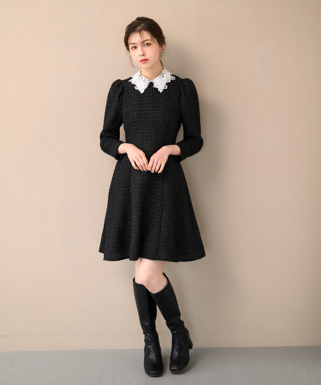 レース襟ミニツイードワンピース /MM447418