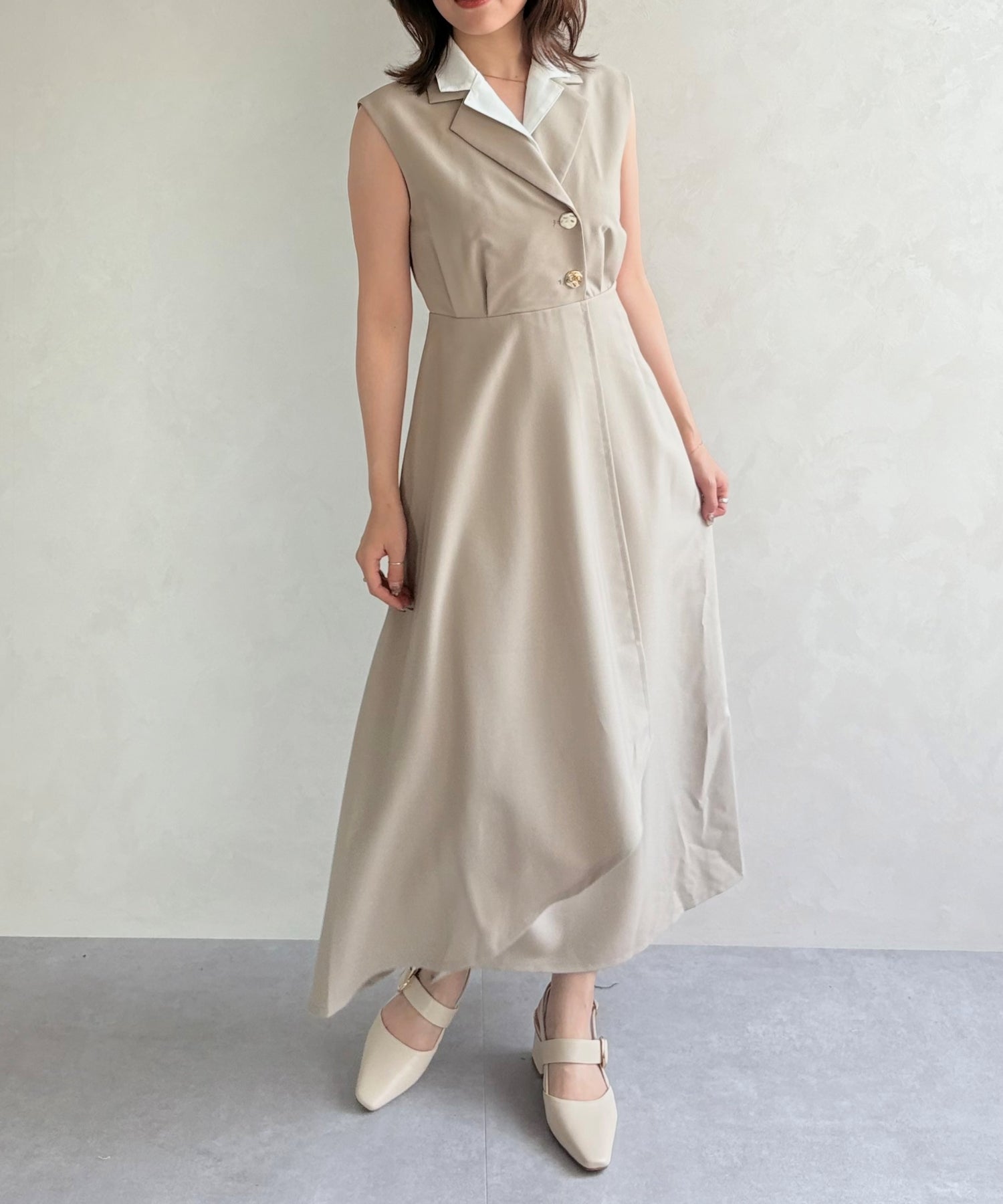 関税送料込【MACDUGGAL】ミディワンピース 装飾 フレア ベージュ 関税送料込【MACDUGGAL】ミディワンピース 装飾 フレア ベージュ