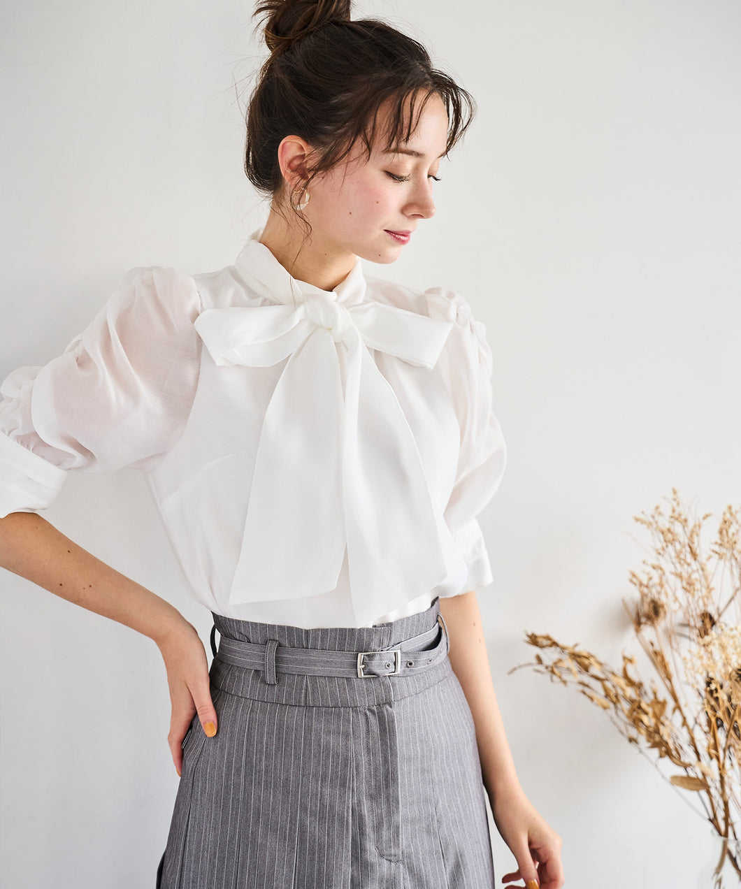 シャーリングシアーボウタイブラウス/TT538106