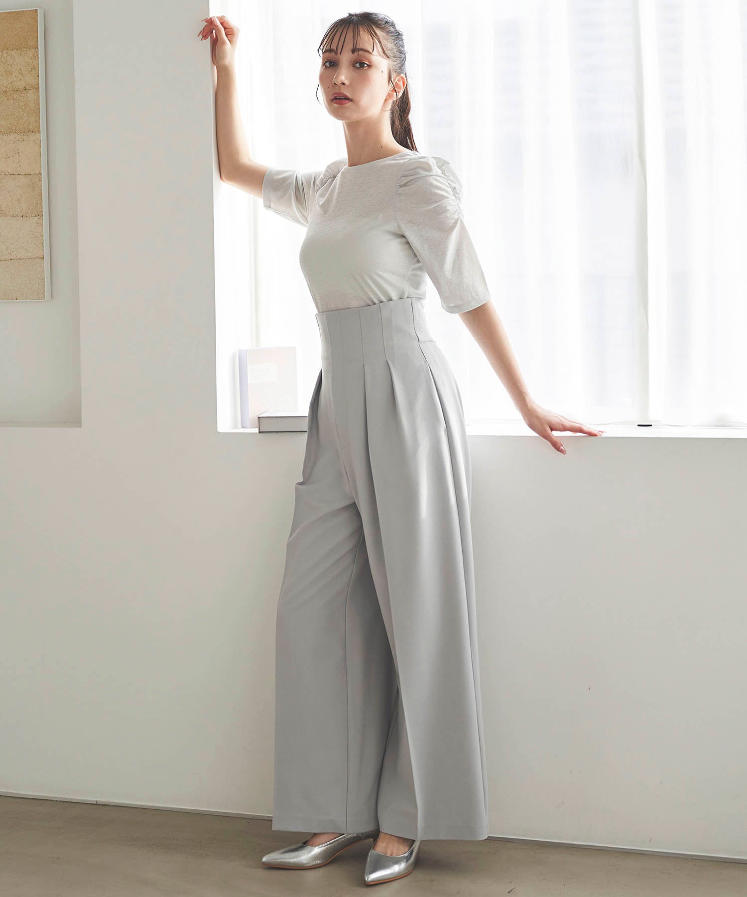 パンツ Mocham CAMBIO パンツ mp13306-Peach Skin Wide Straight Pants ワイド