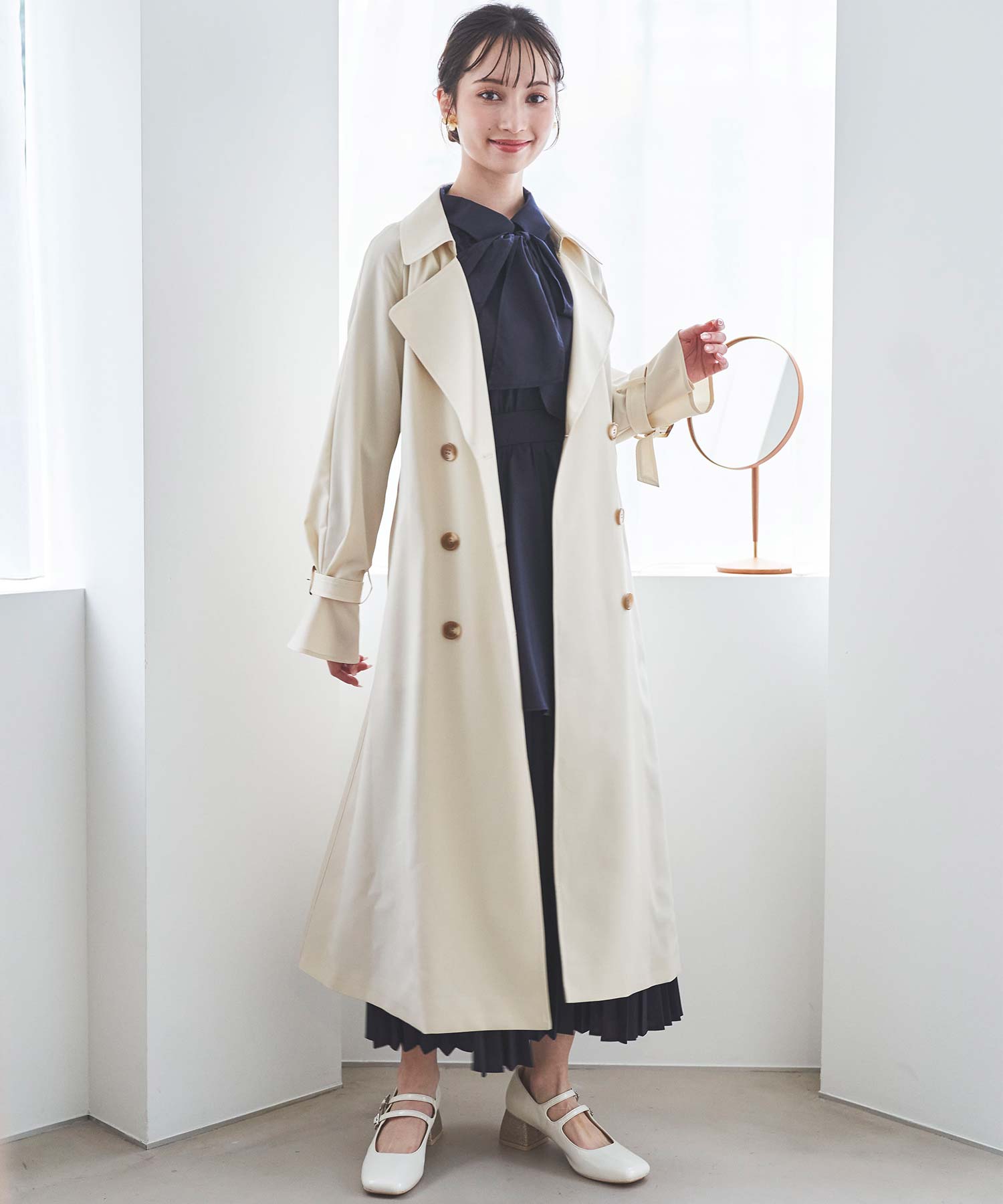 ※ミルクティー　BLAMINK ブラミンク リバーシブルトレンチコート AOYAMA 【洋服の青山】ダブル トレンチコート レディース スリー