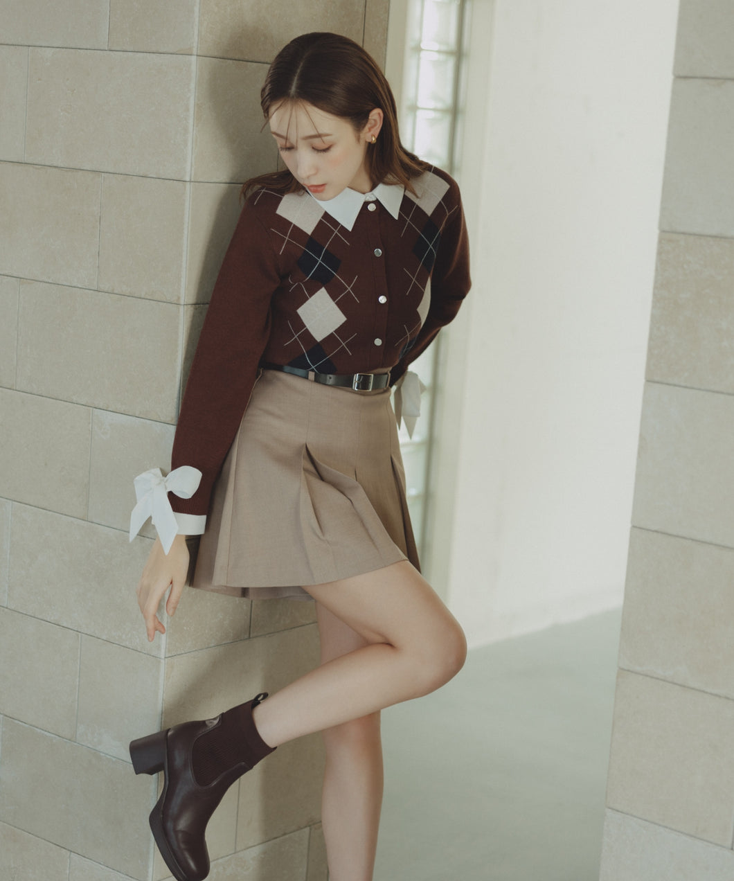 レイヤード襟アーガイルカーディガン/TT538406