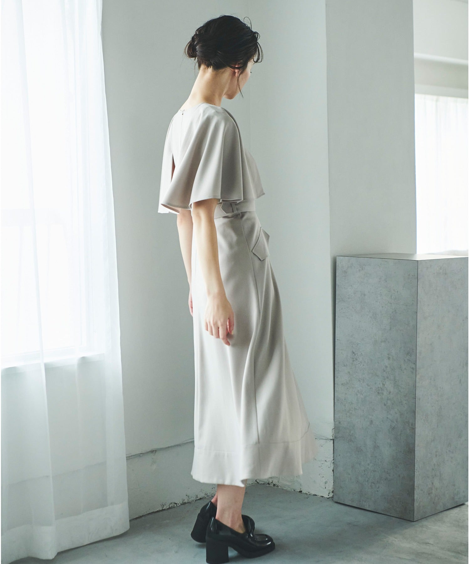 31Sons de mode 麻調合繊衿付きワンピース ネイビー 36 31Sons de mode 麻調合繊衿付きワンピース ネイビー 36