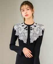 画像をギャラリービューアに読み込む, レース襟ロングニットワンピース/MM447408
