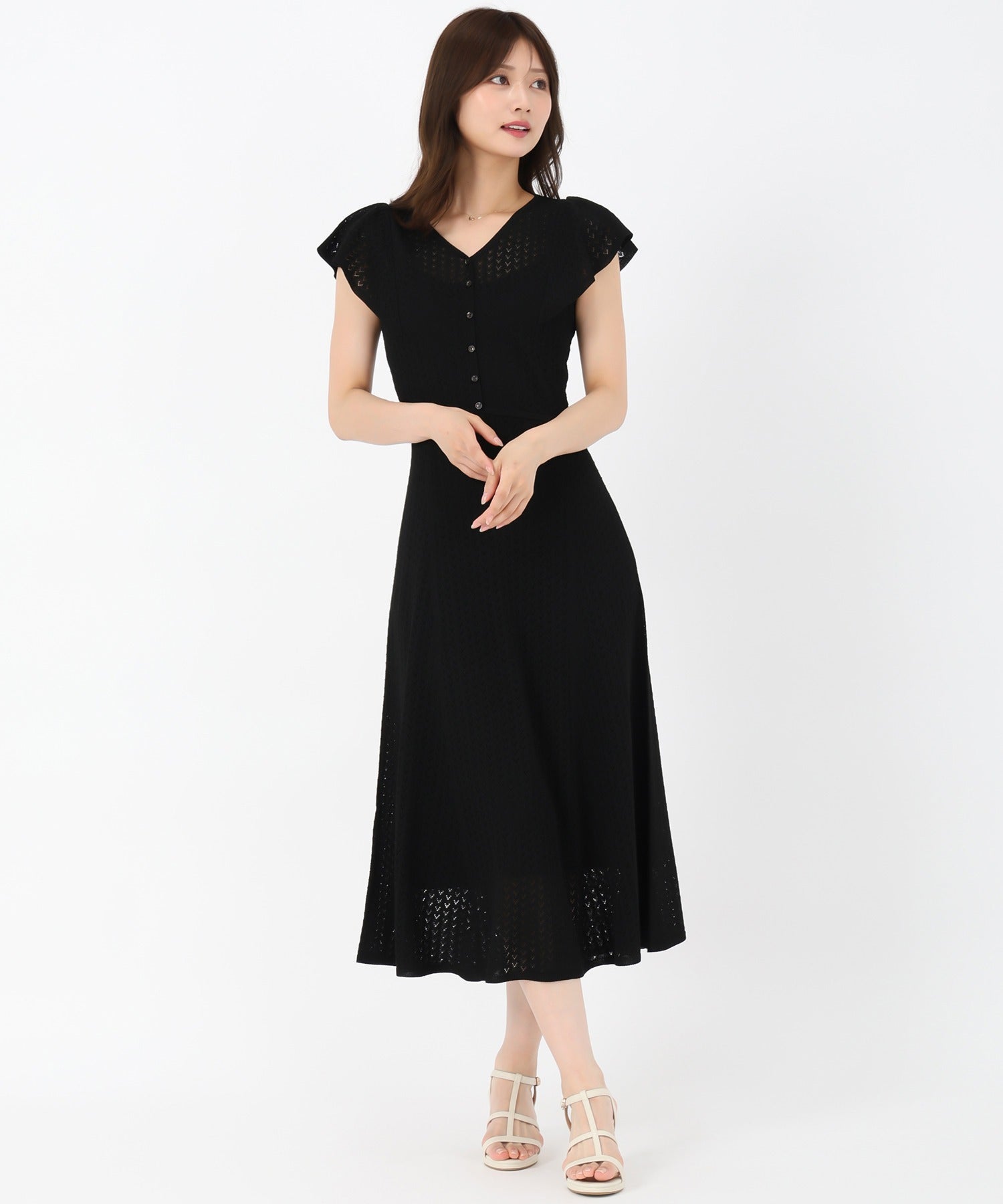 mintdesigns 半袖ニット 黒 箔押し クロシェ風透かし柄ニットワンピース/MM537401 – MISCH MASCH|31
