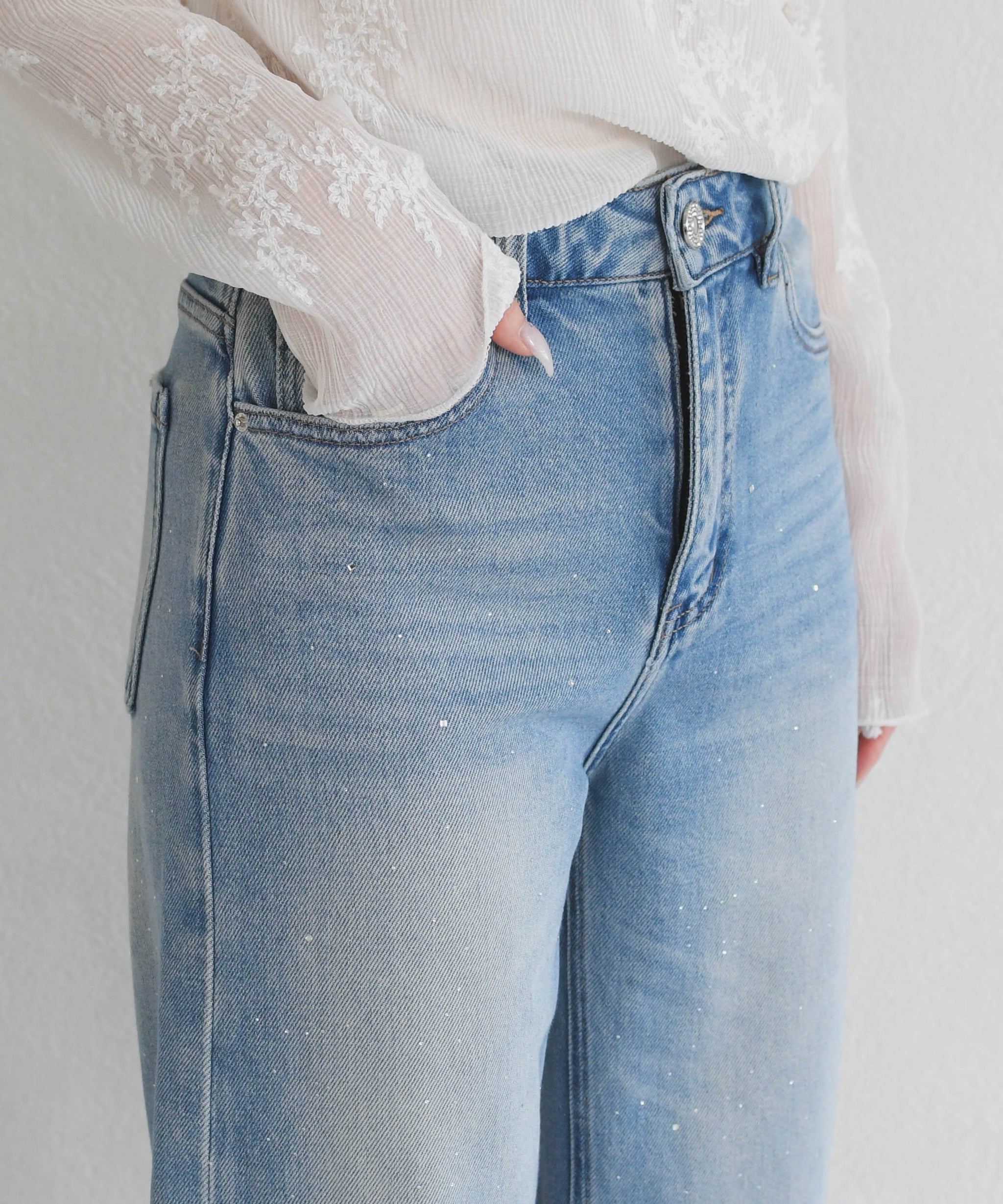 一部店舗限定】ラインストーンデザインデニムパンツ/MM657303 – MISCH