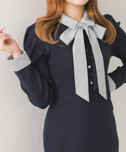 画像をギャラリービューアに読み込む, 【予約販売/10月中旬入荷予定】ストライプボウタイミニニットワンピース/TT637407
