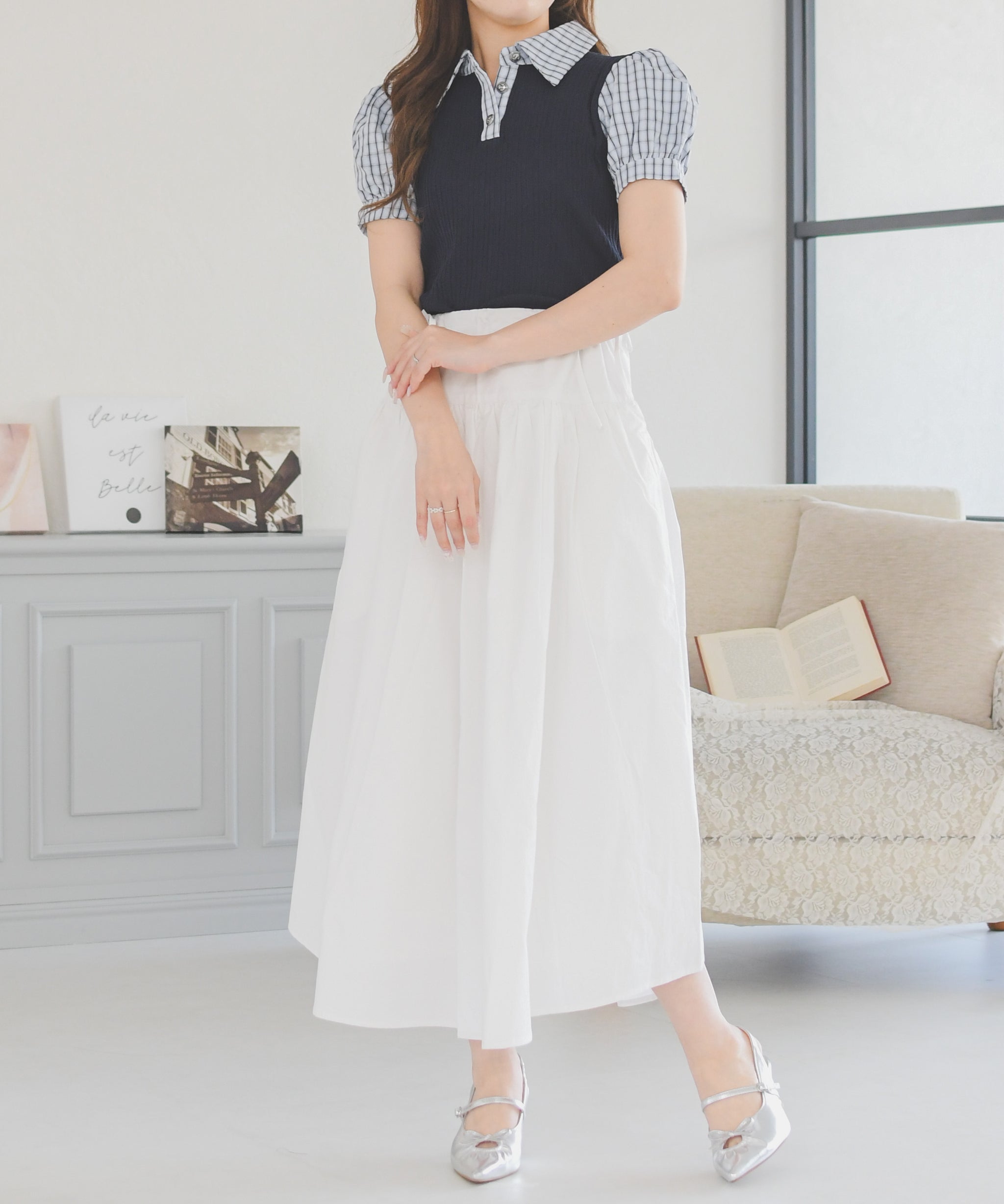 EPOCA ぷっくら立体おりぼんベルト付き クリームホワイトお膝丈スカート 一部店舗限定】ギャザーフレアロングスカート/TT657217 – MISCH MASCH