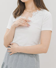 画像をギャラリービューアに読み込む, 【一部店舗限定】フラワーレースネック半袖トップス/MM658212

