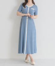 画像をギャラリービューアに読み込む, ラメ配色AラインVネックニットワンピース/MM627417
