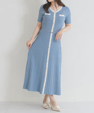 画像をギャラリービューアに読み込む, ラメ配色AラインVネックニットワンピース/MM627417
