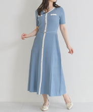 画像をギャラリービューアに読み込む, ラメ配色AラインVネックニットワンピース/MM627417
