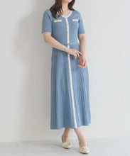 画像をギャラリービューアに読み込む, ラメ配色AラインVネックニットワンピース/MM627417
