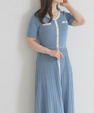 画像をギャラリービューアに読み込む, ラメ配色AラインVネックニットワンピース/MM627417
