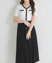 画像をギャラリービューアに読み込む, ラメ配色AラインVネックニットワンピース/MM627417
