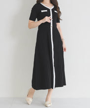 画像をギャラリービューアに読み込む, ラメ配色AラインVネックニットワンピース/MM627417
