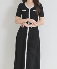 画像をギャラリービューアに読み込む, ラメ配色AラインVネックニットワンピース/MM627417
