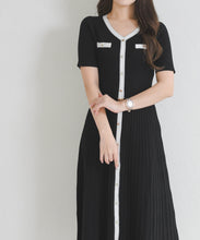 画像をギャラリービューアに読み込む, ラメ配色AラインVネックニットワンピース/MM627417
