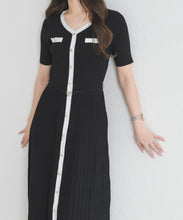 画像をギャラリービューアに読み込む, ラメ配色AラインVネックニットワンピース/MM627417
