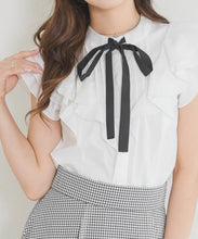 画像をギャラリービューアに読み込む, 【予約販売/5月上旬発売予定】タックリボン綿タッチフリルブラウス/MM628113
