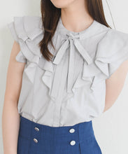 画像をギャラリービューアに読み込む, 【予約販売/5月上旬発売予定】タックリボン綿タッチフリルブラウス/MM628113
