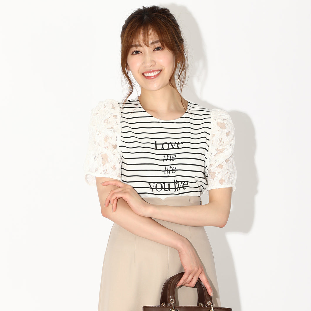 袖レースメッセージロゴTシャツ/mm318213
