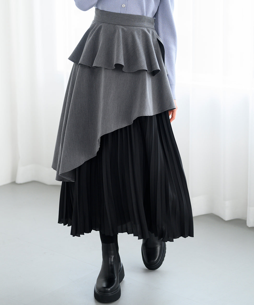 ペプラムベルト付き異素材スカート/MM447211