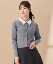 画像をギャラリービューアに読み込む, 【再入荷】シャツ襟付きケーブルカーディガン/MM548410
