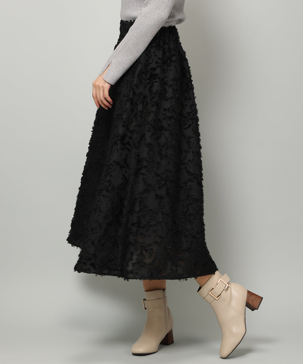 フリンジジャガードフレアスカート/MM347217