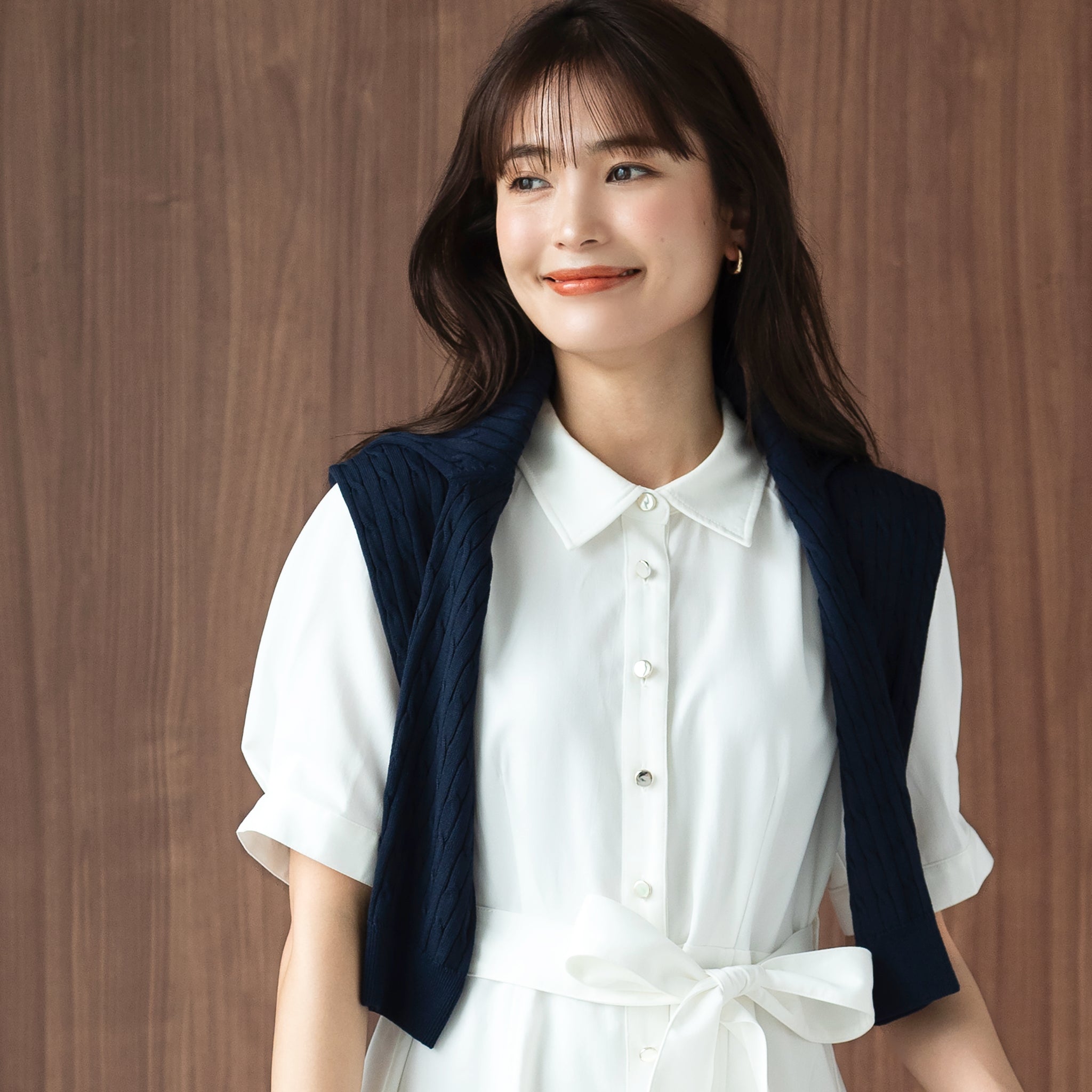 【Coast】ストライプ パフスリーブ ミディ丈 シャツ ワンピース シャツワンピース ロングシャツ ワンピース ミディアム丈 長袖