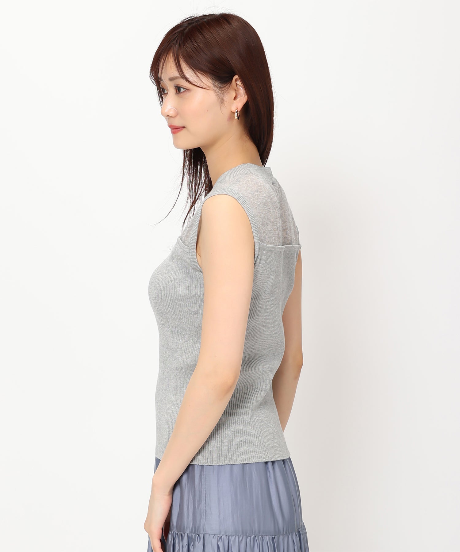 【春♪新作】【全3色】配色襟付き長袖ニット　ミント パープル グレー ブラック【rusy-broch-top】( mja )(230125) 洗練された甘×辛MIXを楽しむ袖口パールボタン変形スリーブ七