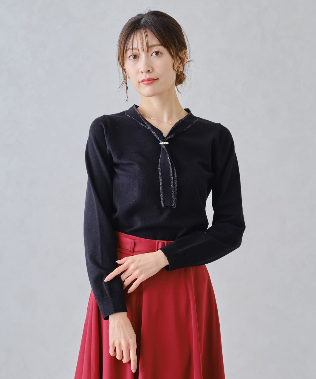 パールリング付きラメボウタイニット/MM448319