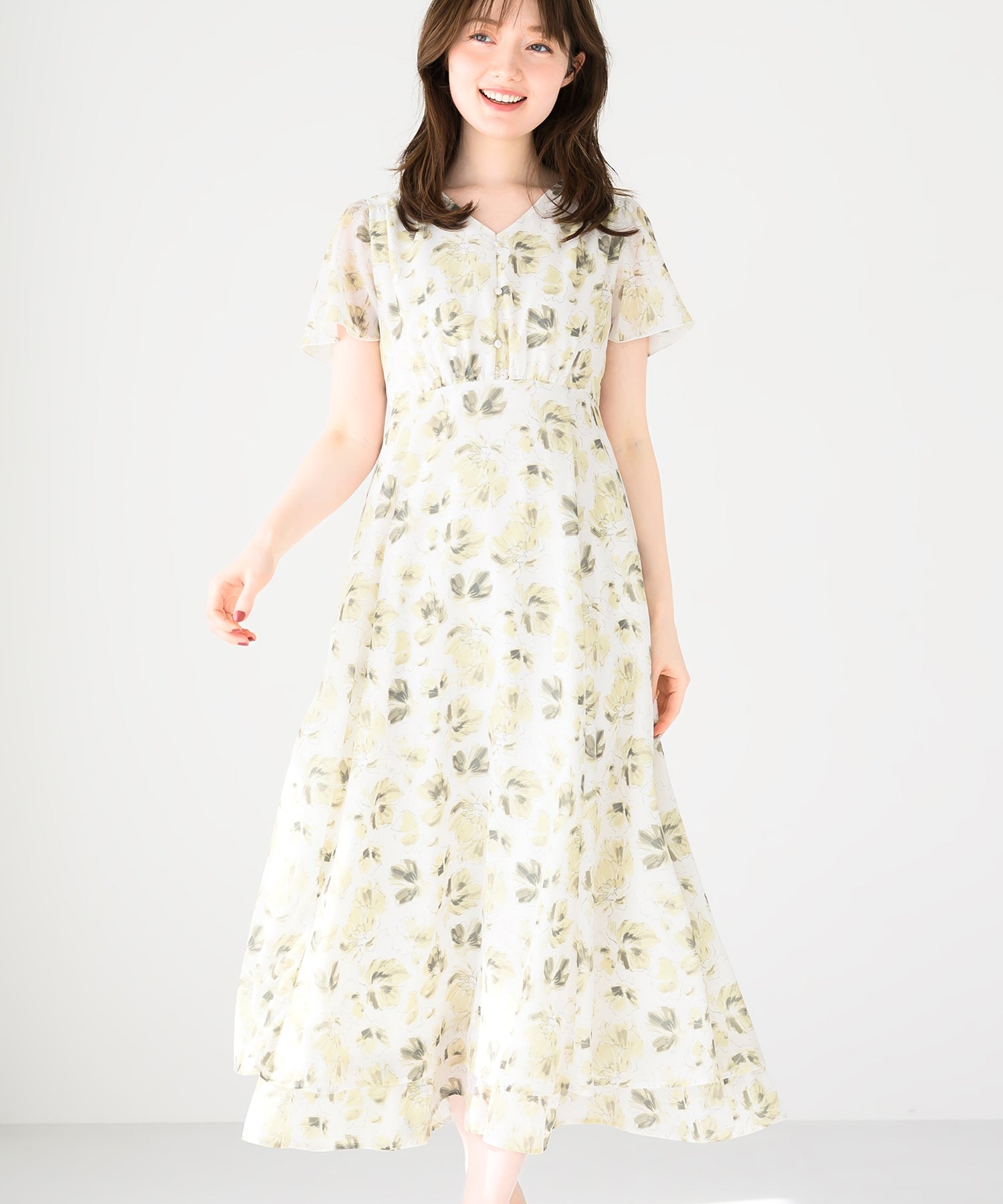   水彩 花柄 プリーツ ミディ ワンピース ドレス titty&co ティティアンドコー トワルドジュイプリーツミディ