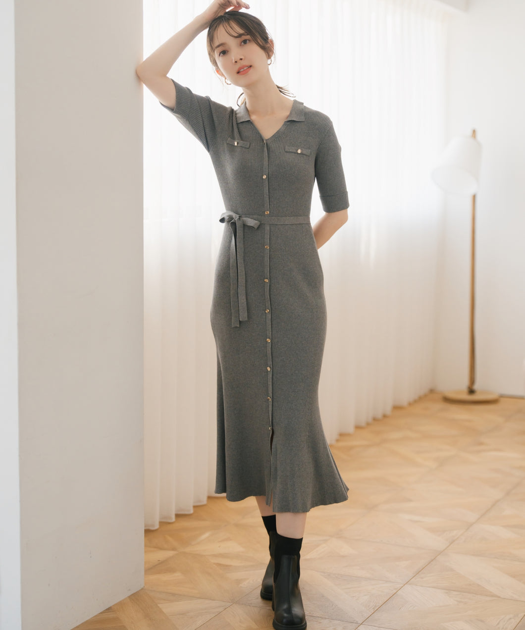 ポロ衿ニットワンピース/MM537410