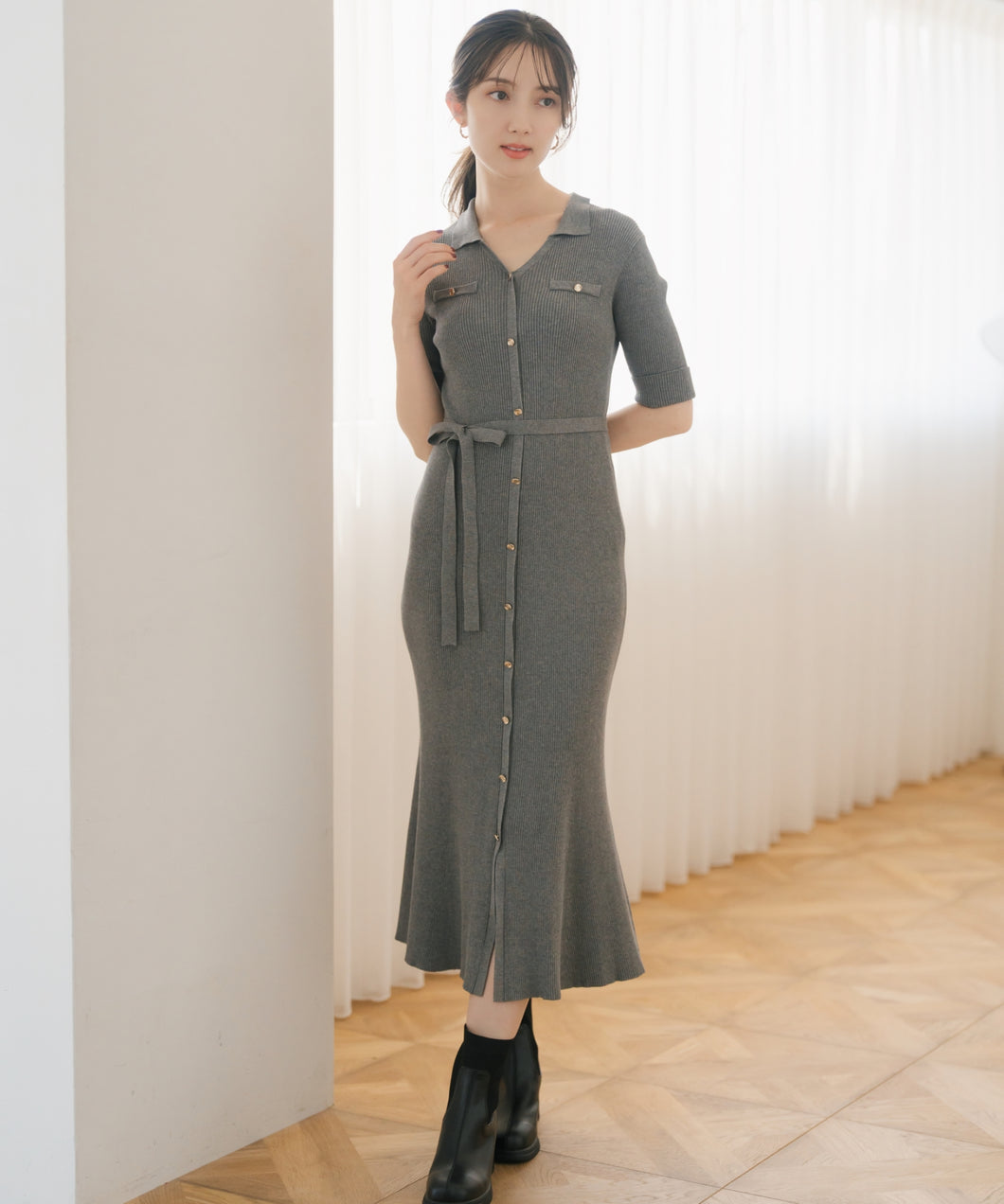 ポロ衿ニットワンピース/MM537410
