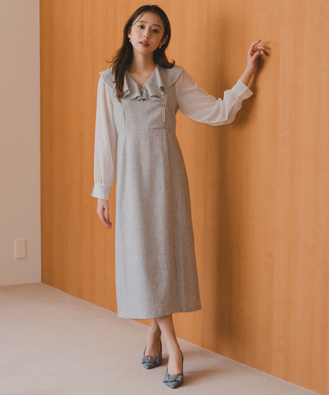 ラッフルアシメフリルラップ風タイトワンピース/MM537419
