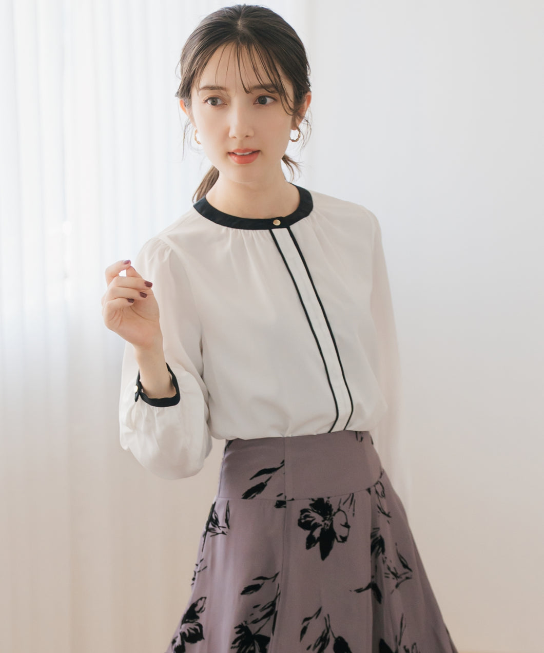 配色バンドカラーブラウス/MM538110