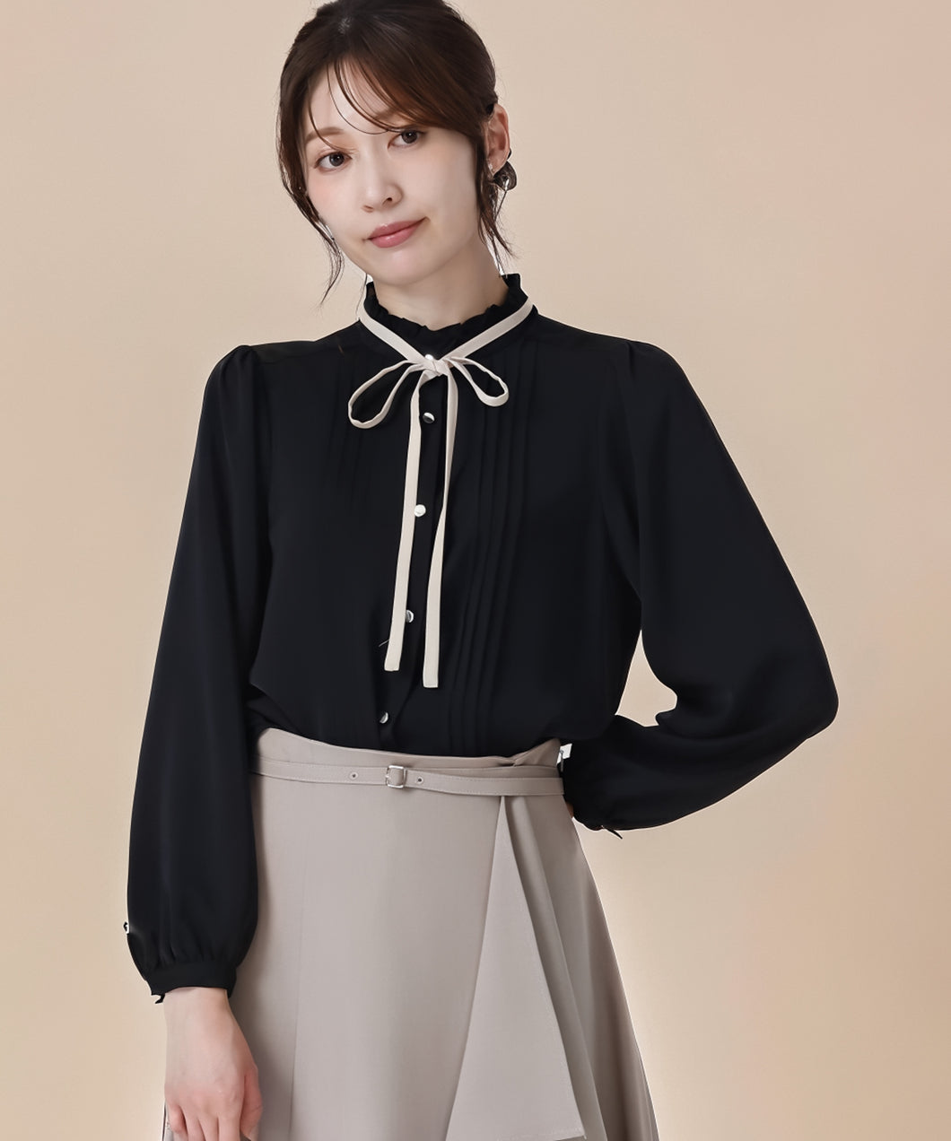 ピンタック配色リボンブラウス/MM548102