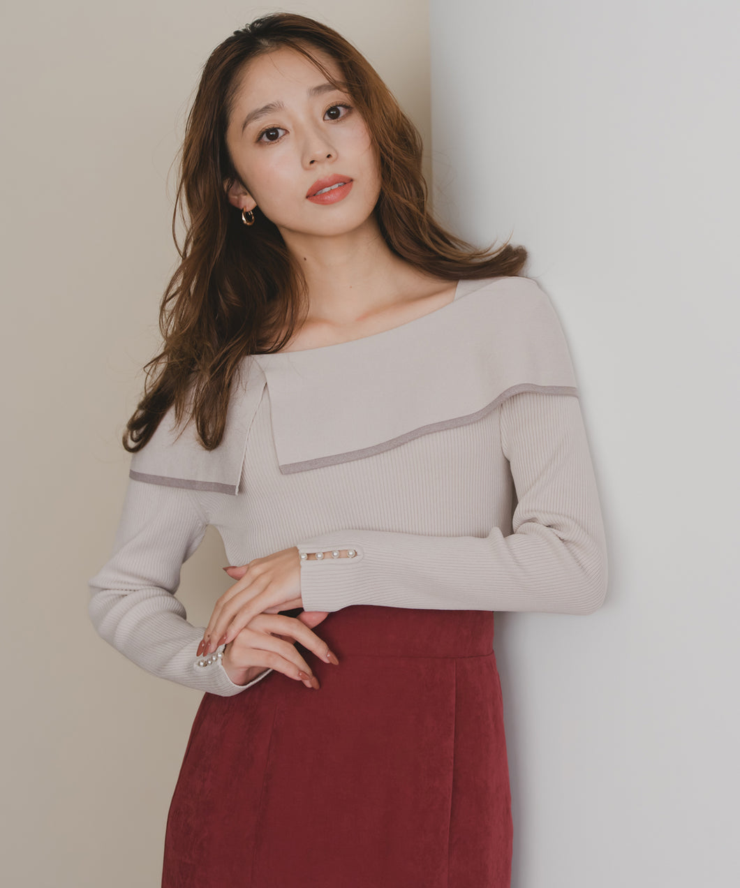 【WEB限定予約販売/9月下旬発売予定】2way配色アシメケープニット/MM548303
