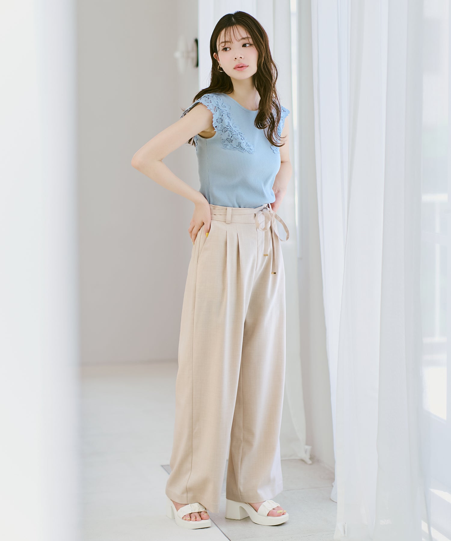 細リボンベルト付き2タックワイドパンツ/MM627303 – MISCH MASCH|31