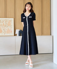 画像をギャラリービューアに読み込む, ラメ配色AラインVネックニットワンピース/MM627417
